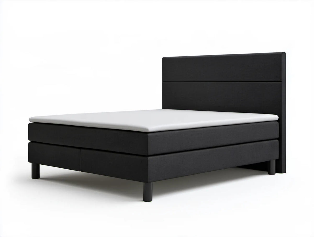 Dwuosobowe łóżko kontynentalne 160 x 200 cm z materacem i topperem, Czarne/Białe