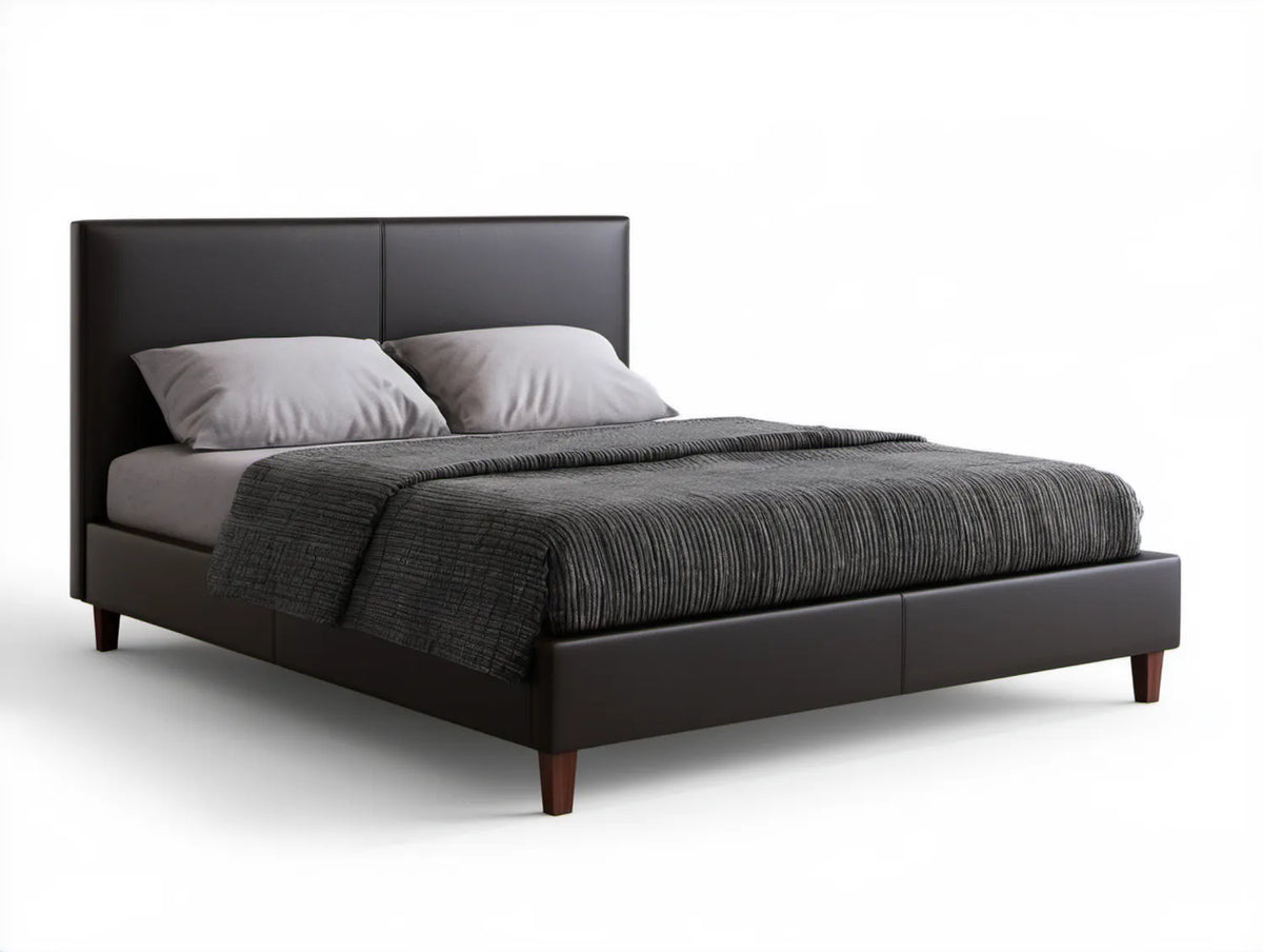 Czarne łóżko tapicerowane ze skóry syntetycznej PU 160 x 200 cm z wysokim zagłówkiem