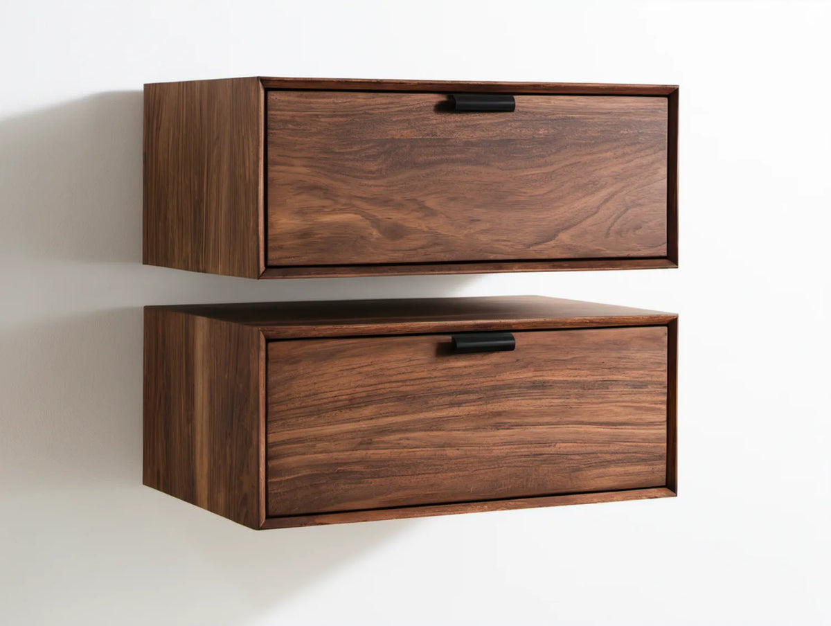 Zestaw 2 wiszących szafek nocnych z MDF z fornirem orzechowym 60 × 30 × 35 cm