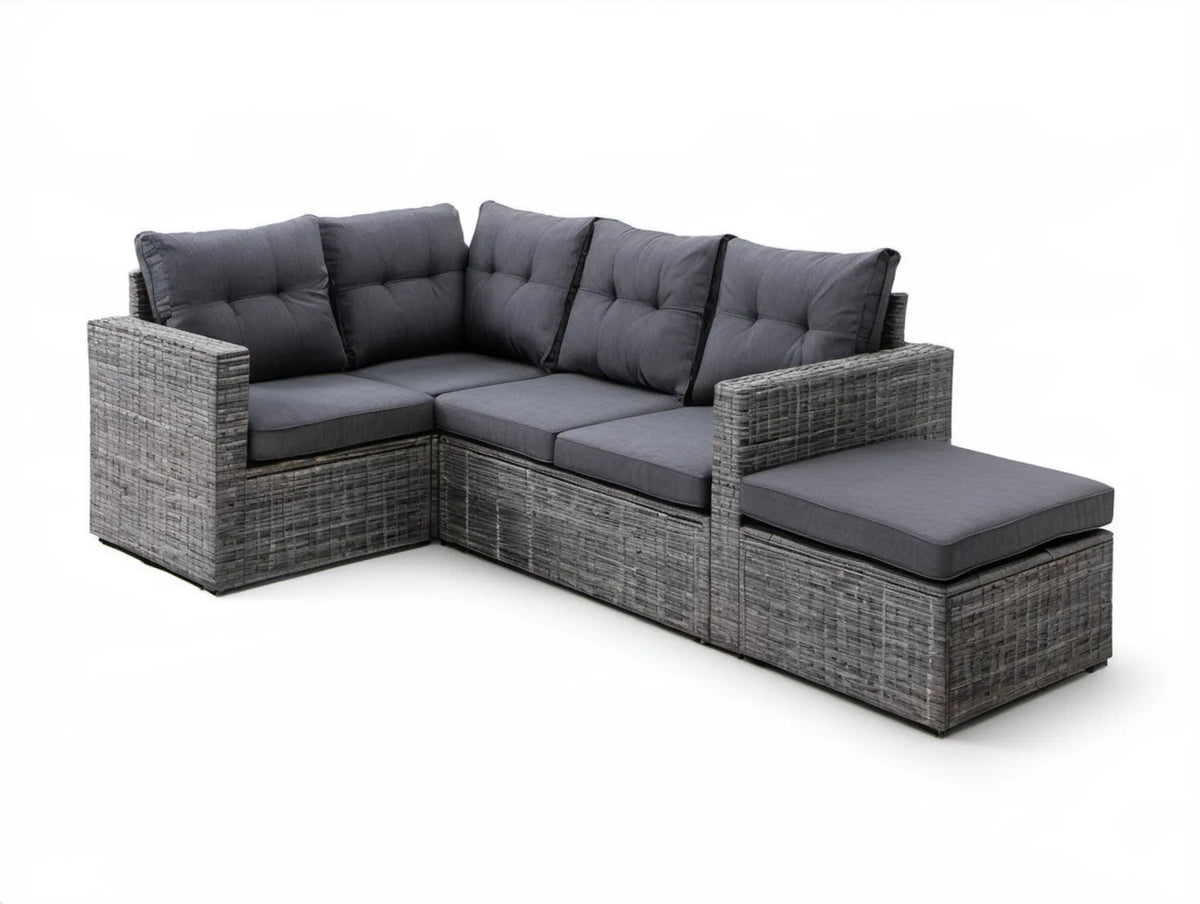 Narożny zestaw wypoczynkowy z szezlongiem z technorattanu 230 x 180 x 65 cm Szary/Ciemnoszary