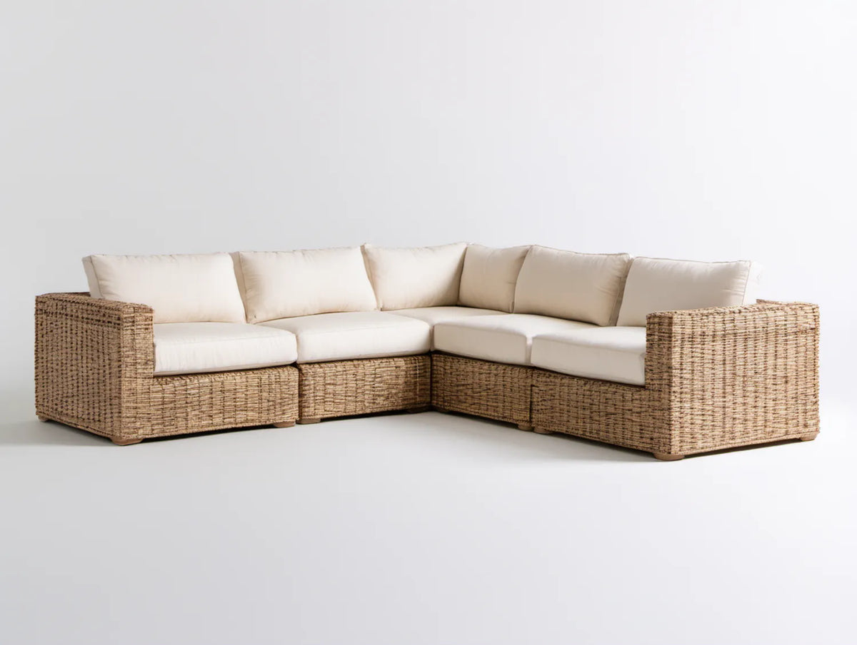 Narożnik ogrodowy z technorattanu 260 × 200 × 85 cm naturalny beżowy/biały