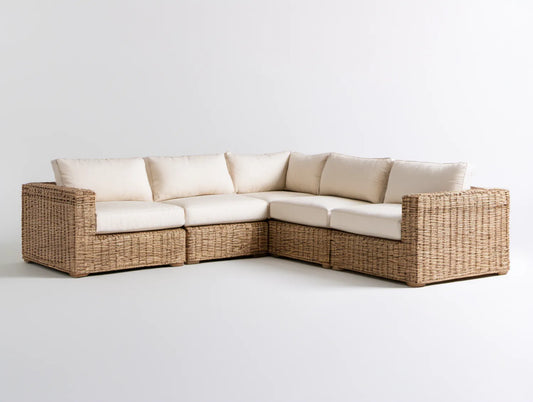 Narożnik ogrodowy z technorattanu 260 × 200 × 85 cm naturalny beżowy/biały