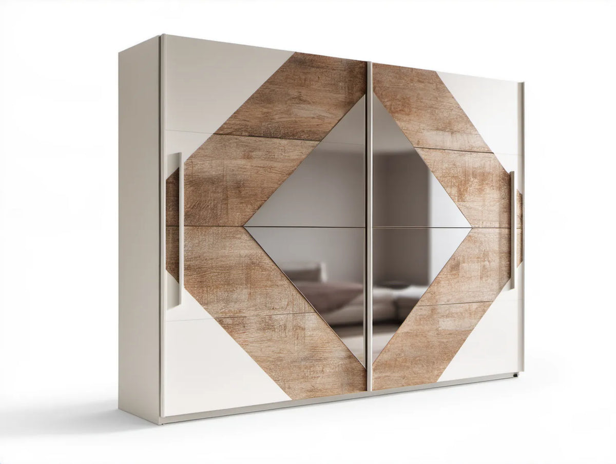 Szafa przesuwna z lustrem 200 x 62 x 200 cm Biała/Dąb sonoma/Srebrna