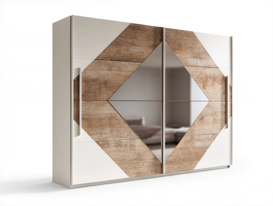 Szafa przesuwna z lustrem 200 x 62 x 200 cm Biała/Dąb sonoma/Srebrna