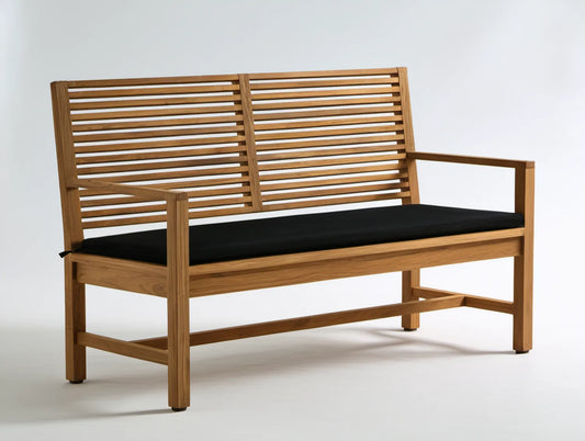 Dwuosobowa ławka ogrodowa z litego drewna akacjowego z czarną poduszką, 120 x 65 x 90 cm
