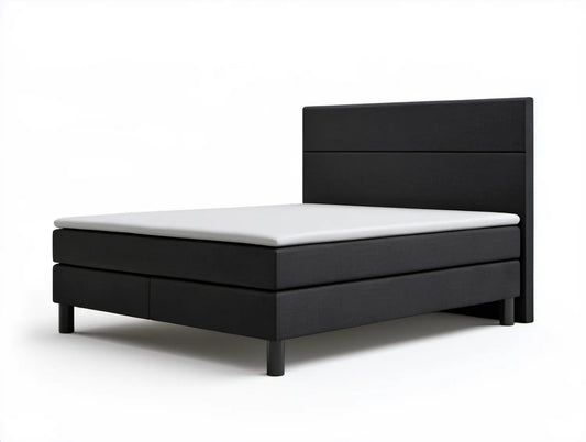 Dwuosobowe łóżko kontynentalne 160 x 200 cm z materacem i topperem, Czarne/Białe