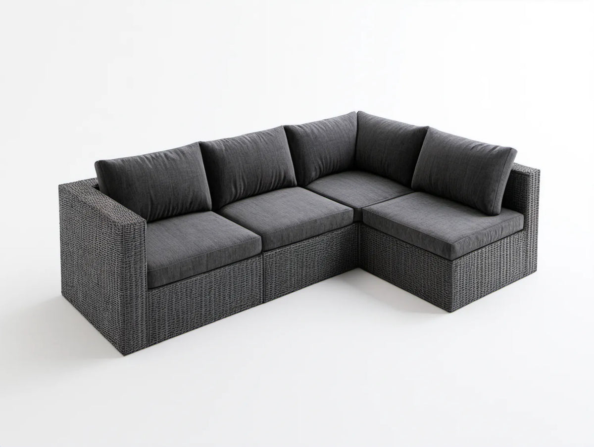 4-osobowa narożna sofa ogrodowa z technorattanu PE, grafitowo-czarna, 245 x 190 x 85 cm, kształt L