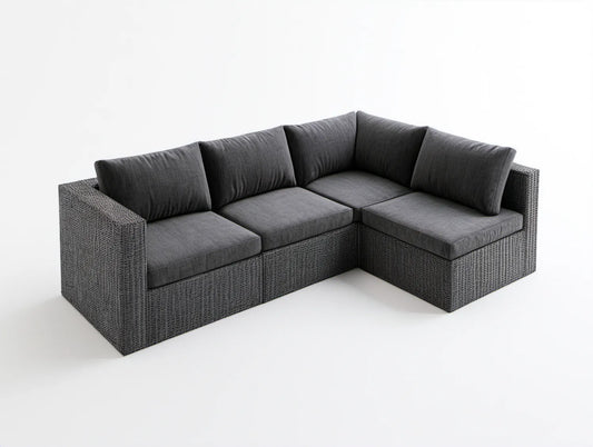 4-osobowa narożna sofa ogrodowa z technorattanu PE, grafitowo-czarna, 245 x 190 x 85 cm, kształt L