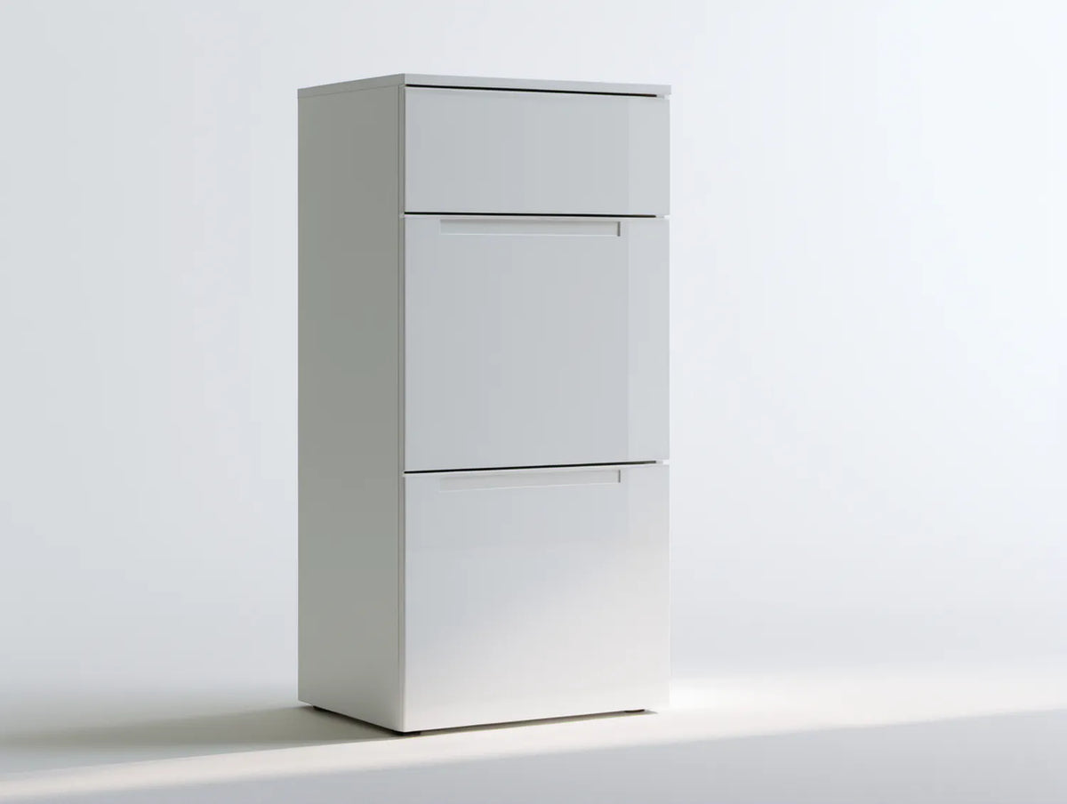 Biała szafka z płyty wiórowej laminowanej 60 x 24 x 120 cm z 3 uchylnymi frontami