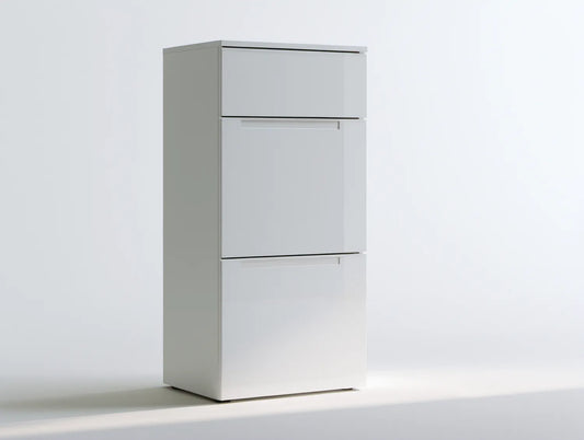 Biała szafka z płyty wiórowej laminowanej 60 x 24 x 120 cm z 3 uchylnymi frontami