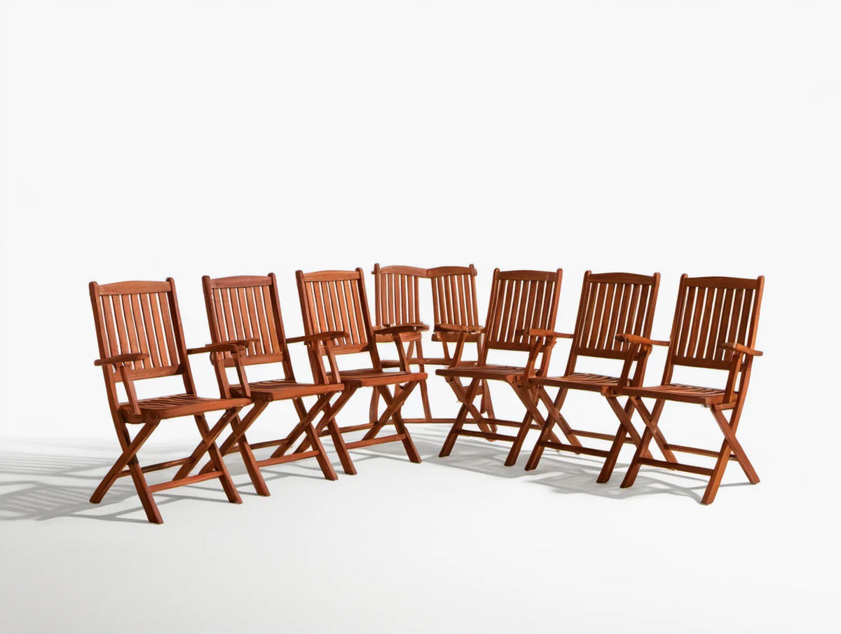 Zestaw 6 składanych krzeseł z podłokietnikami, brązowy, lite drewno eukaliptusowe, 55 × 64 × 106 cm